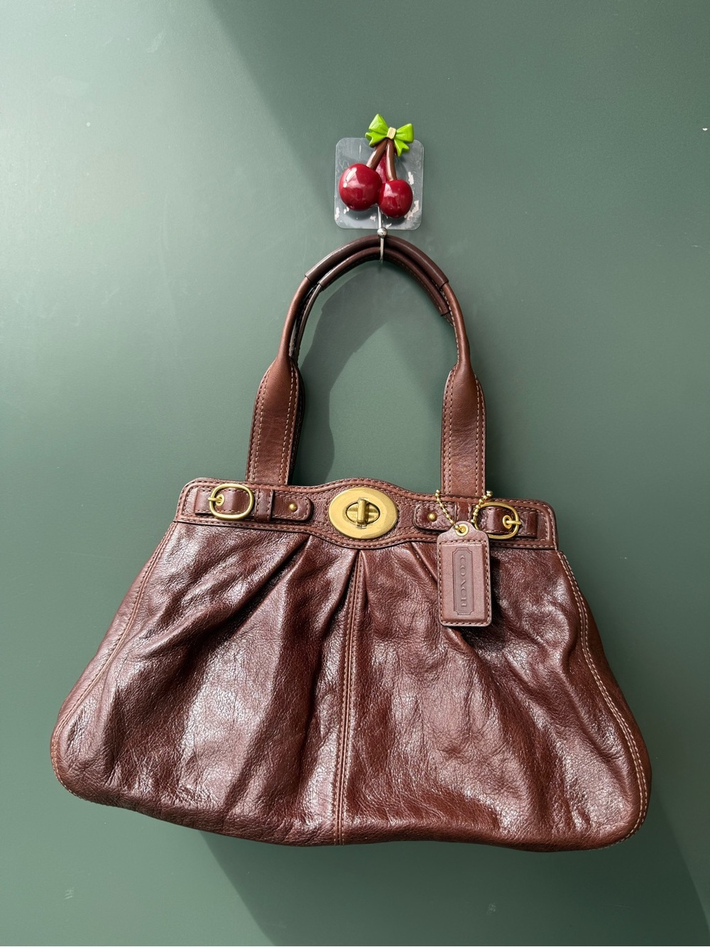 Coach Ltd Ed leather Garnet Dark Brown Turn lock satchel bag with gold hardware
